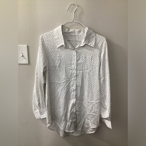 Women’s Jon & Anna Medium Silky Button Down White black dots - Picture 1 of 1